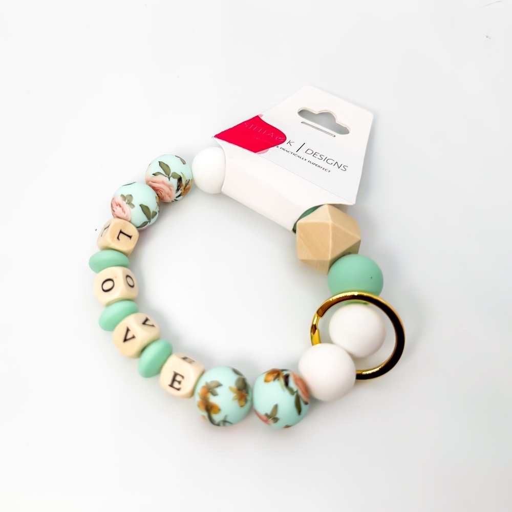 Silicone Beaded Keyring with Wooden Letters - Handmade